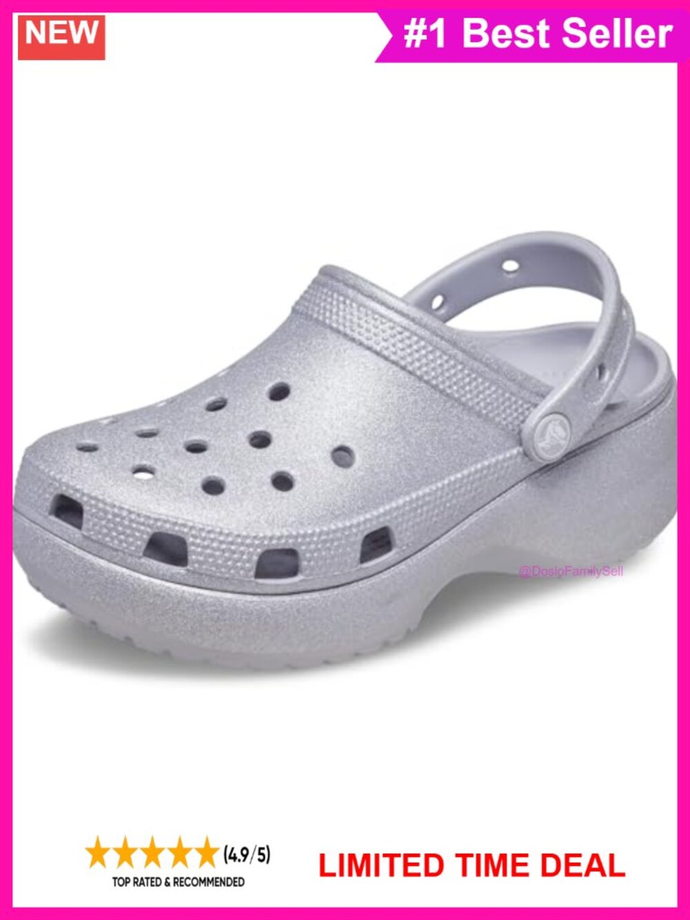 Crocs Platform Glitter Clog Slip-On Casual Shoe